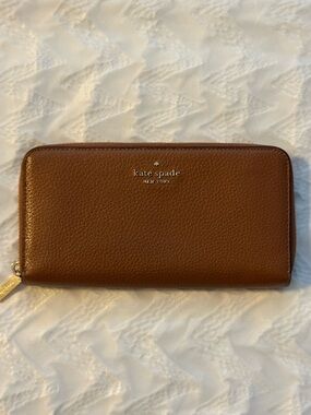 kate spade Tan Leather Wristlet Pouch with Heart Detail